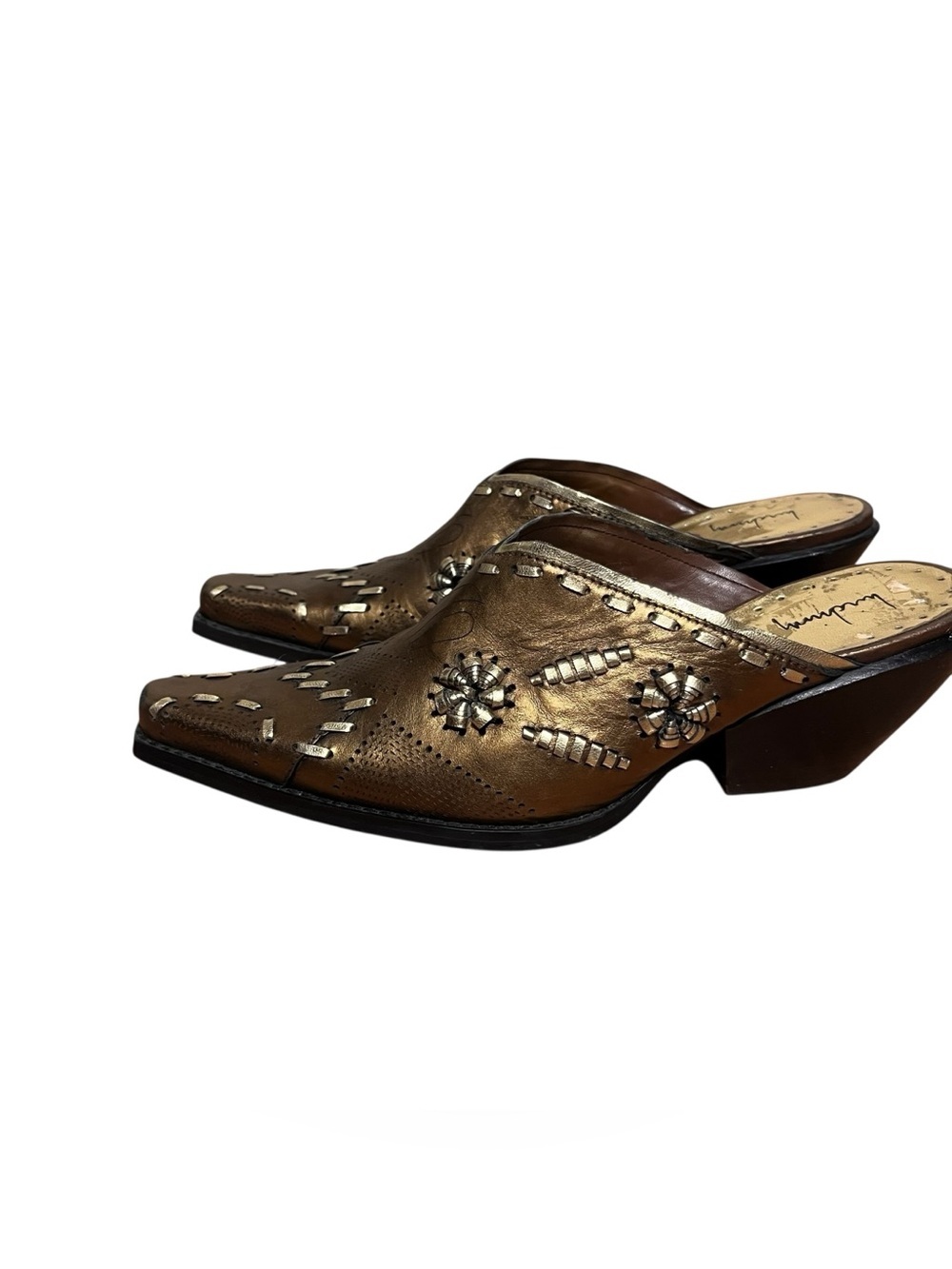 Vintage Luichiny Gold Bronze Embellished Cowboy Western Mules Slip Ons Size 7 - Picture 7 of 11